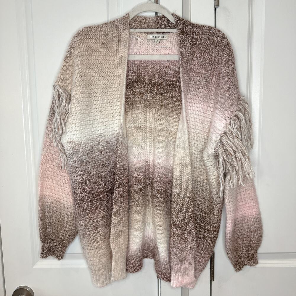 FRYE AND CO Bohemian Country Open Front Fringe Trim Cardigan | Small